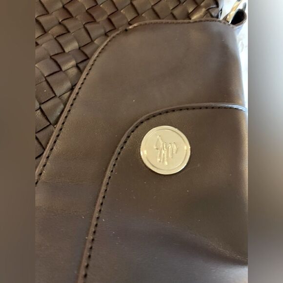 JM Convertible Handbag 3 Ways to Wear Brown Woven Vegan Leather Gorgeous - Picture 8 of 14